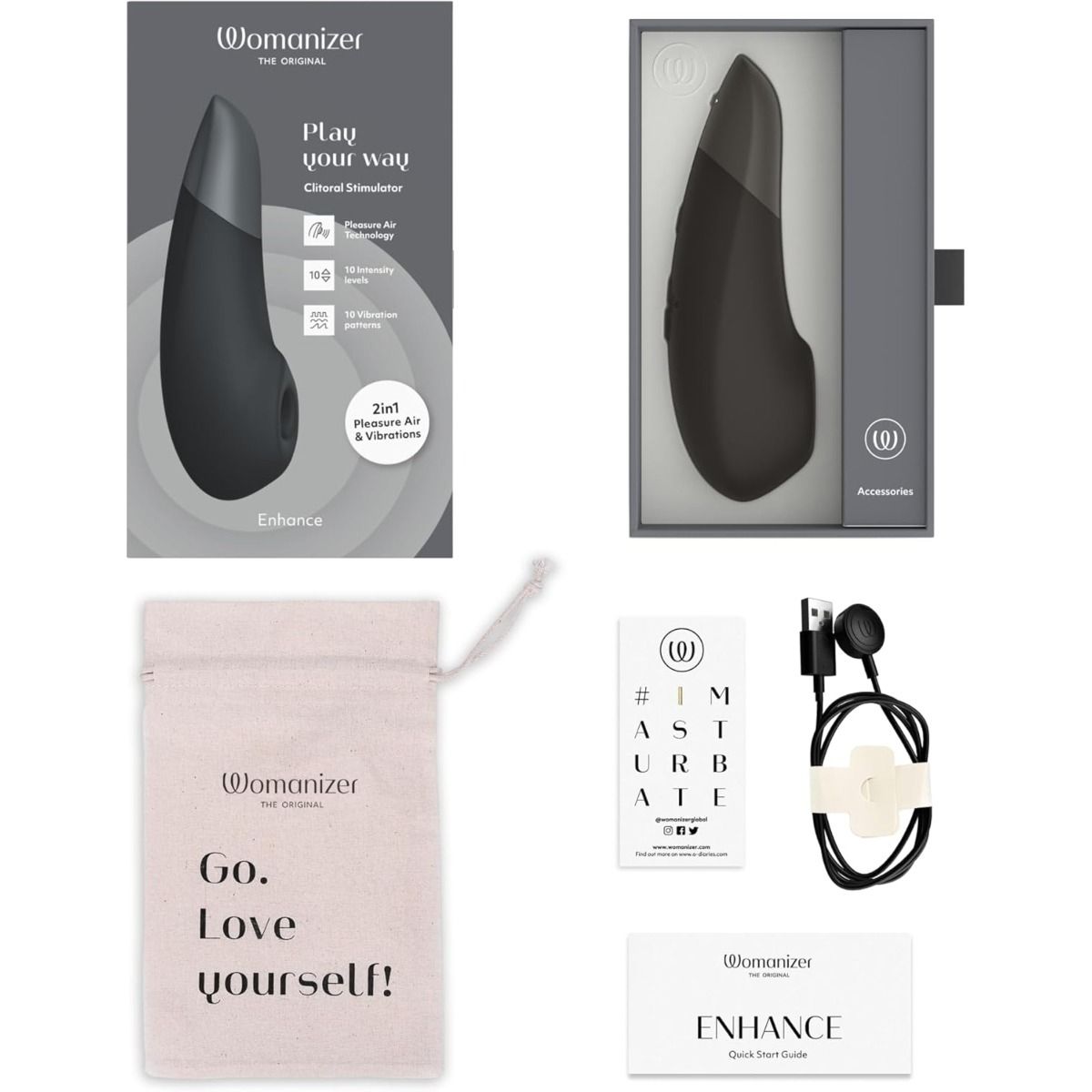 Womanizer Enhance 2-in-1 Clitoral Stimulator with Pleasure Air & Vibrations - Black