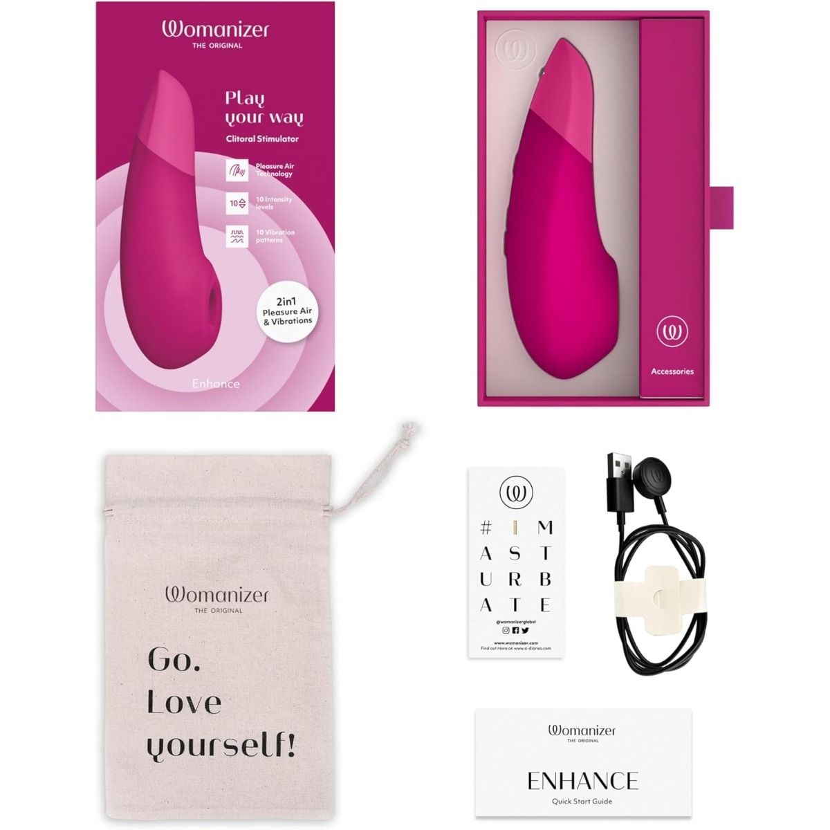 Womanizer Enhance 2-in-1 Clitoral Stimulator with Pleasure Air & Vibrations - Pink