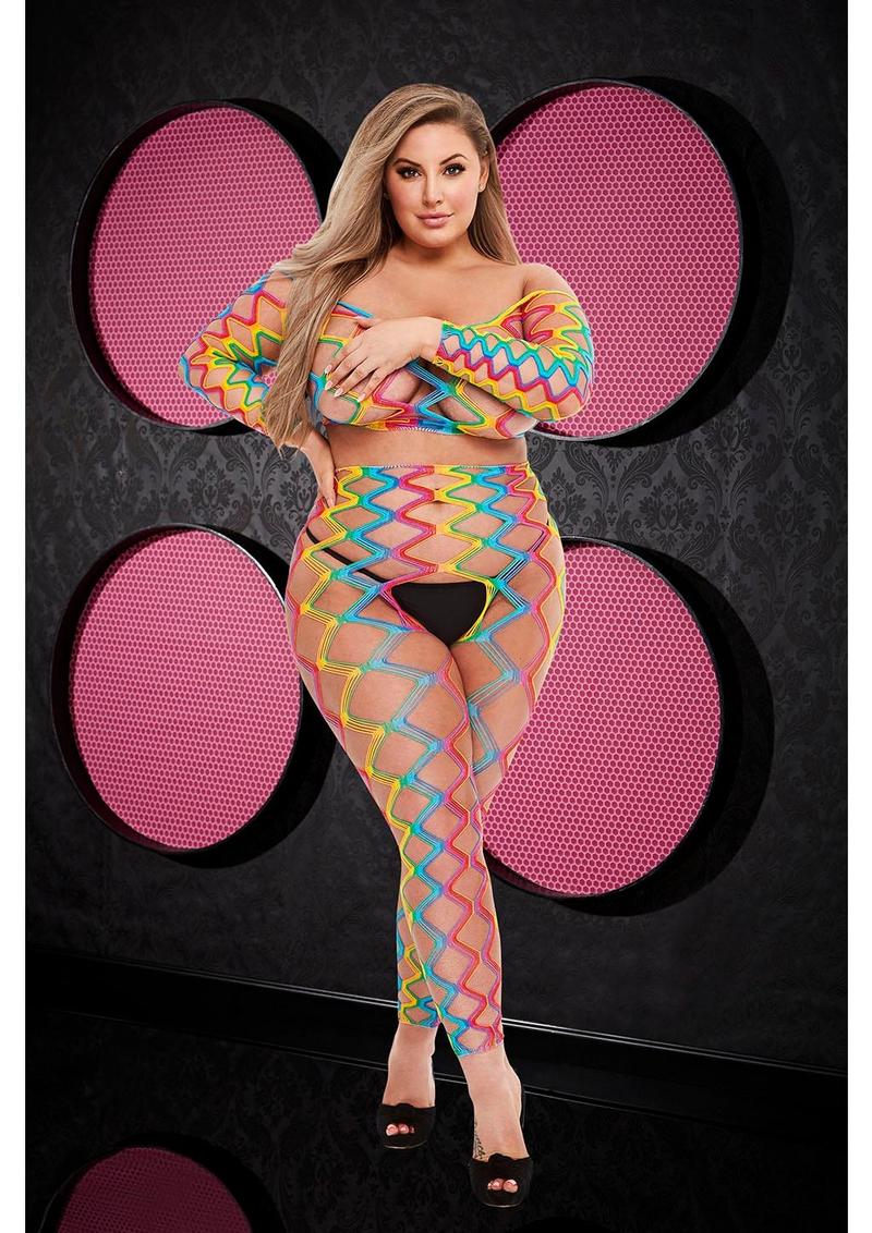 Lapdance Rainbow Crop Top & Pants Set - Queen Size 18-24