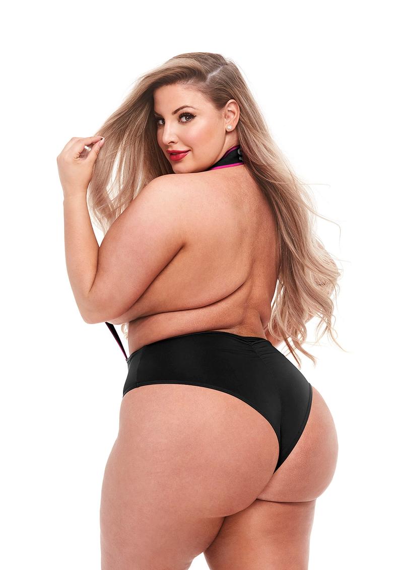 Lapdance Dollar Logo Elastic Suspender Teddy Black Pink - Queen Size 18-24