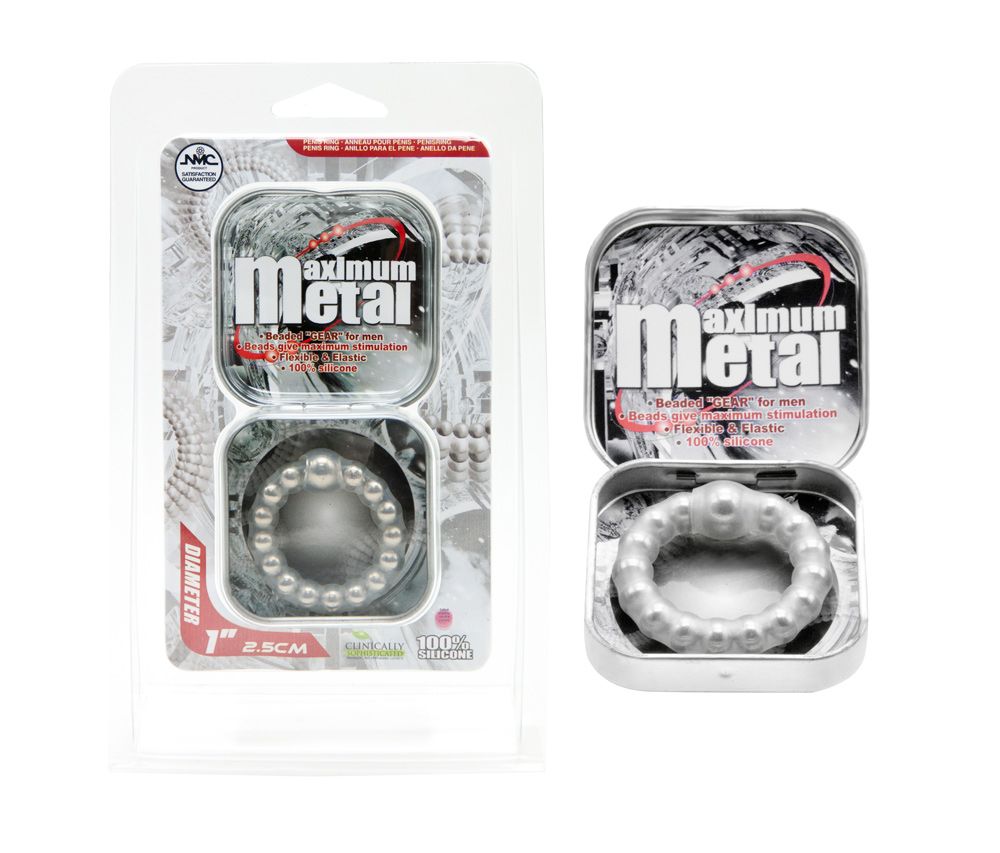 Nanma Maximum Metal 100% Silicone Beaded Cock Ring Silver