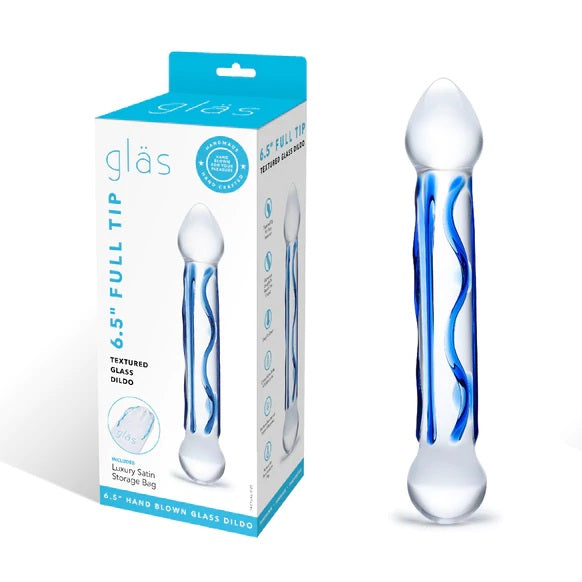 Glas Full Tip Textured Glass Dildo Blue (6.5")