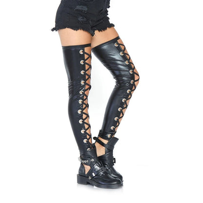 Leg Avenue Wet Look Footless Lace Up Thigh Black M/L