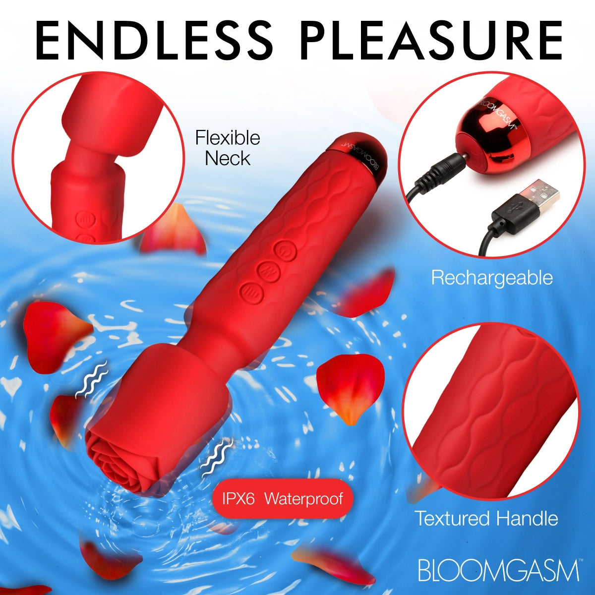 Bloomgasm Pleasure Rose 10X Silicone Wand Rose Attachment