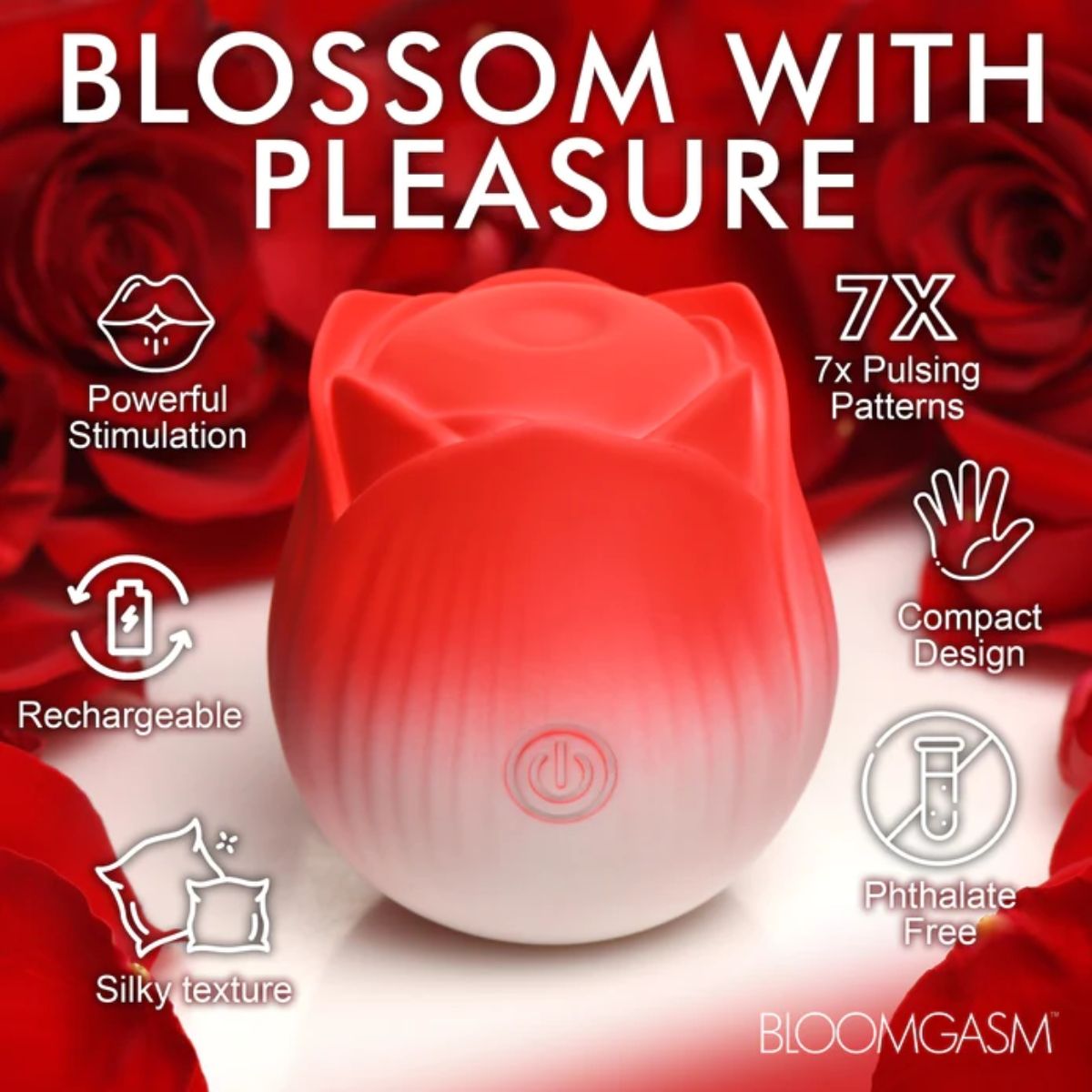 Bloomgasm "Pulsing Petals" Throbbing Rose Stimulator Red