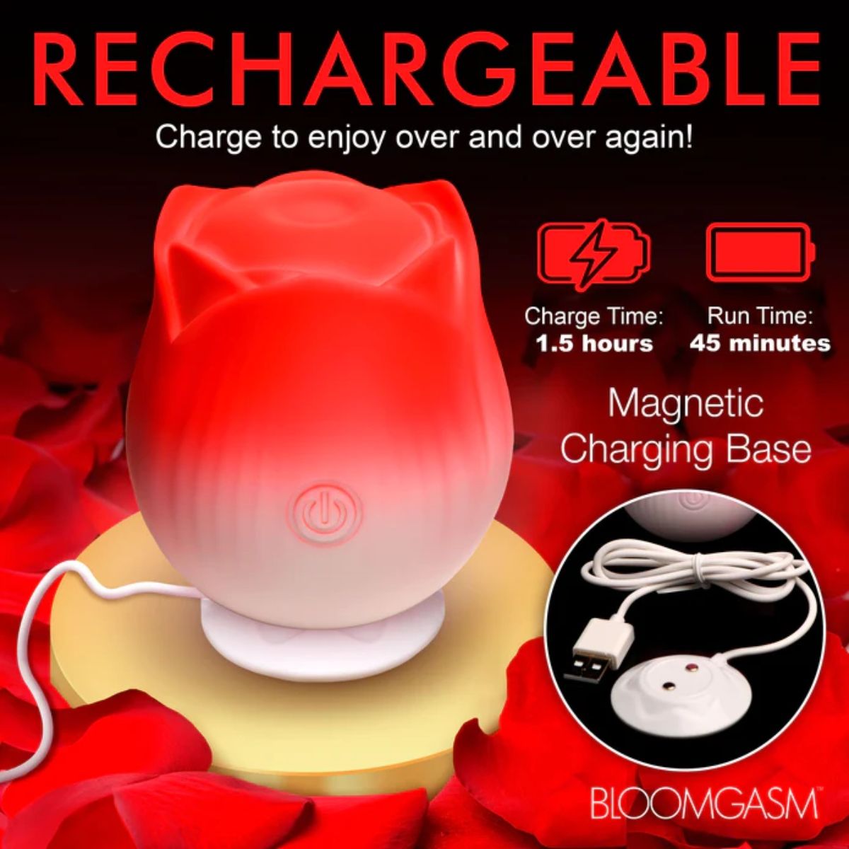 Bloomgasm "Pulsing Petals" Throbbing Rose Stimulator Red