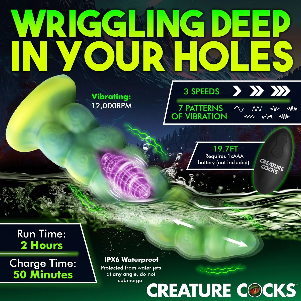 Creature Cocks Squirmer Thrusting & Vibrating Silicone Dildo