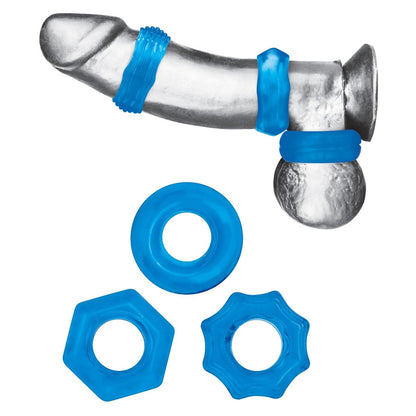 Blue Line 3 Pack Nuts & Bolts Stretch Cock Ring Set
