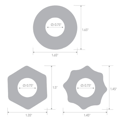 Blue Line 3 Pack Nuts & Bolts Stretch Cock Ring Set