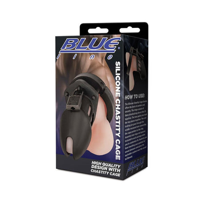 Blue Line Silicone Chastity Cock Cage Black