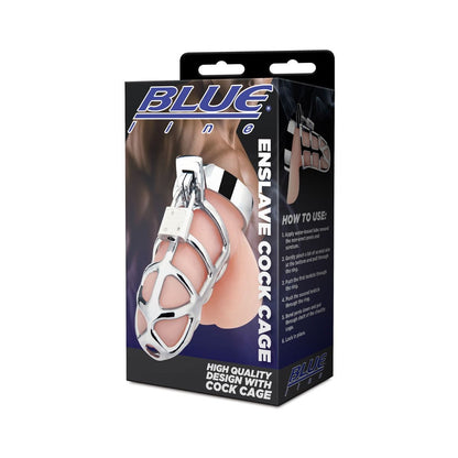 Blue Line Enslave Metal Cock Cage - Silver