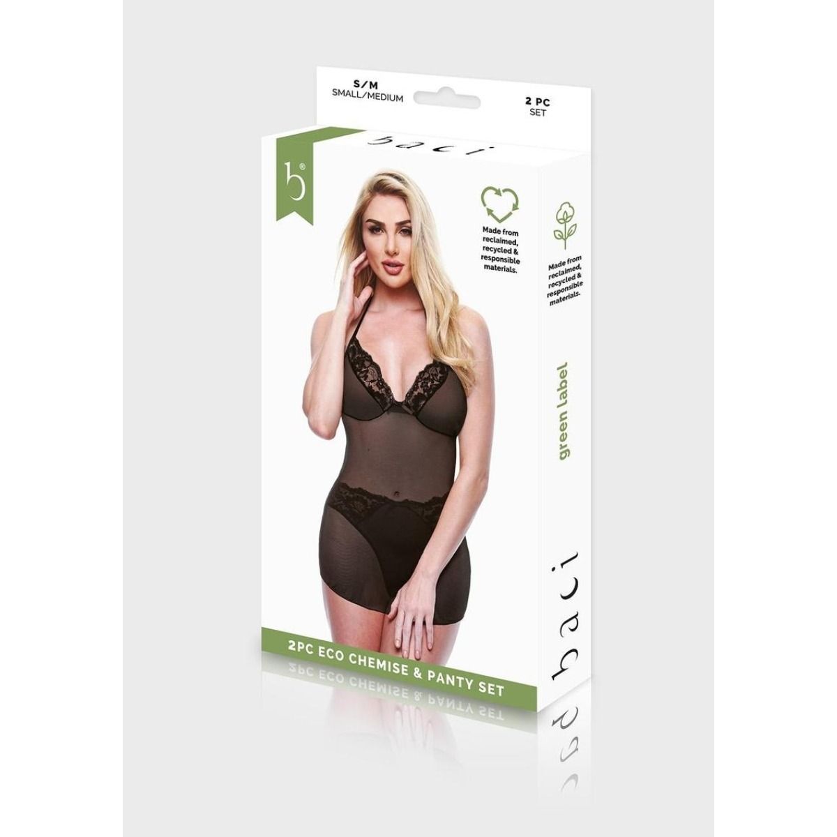 Baci 2 Piece Eco Chemise & Panty Set Black - Medium/Large