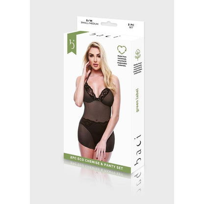 Baci 2 Piece Eco Chemise & Panty Set Black - Medium/Large