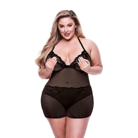 Baci 2 Piece Eco Chemise & Panty Set Black - Queen Size