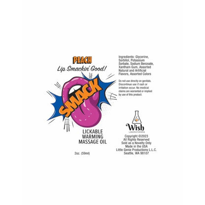 Smack Lickable Massage Oil Peach 2oz
