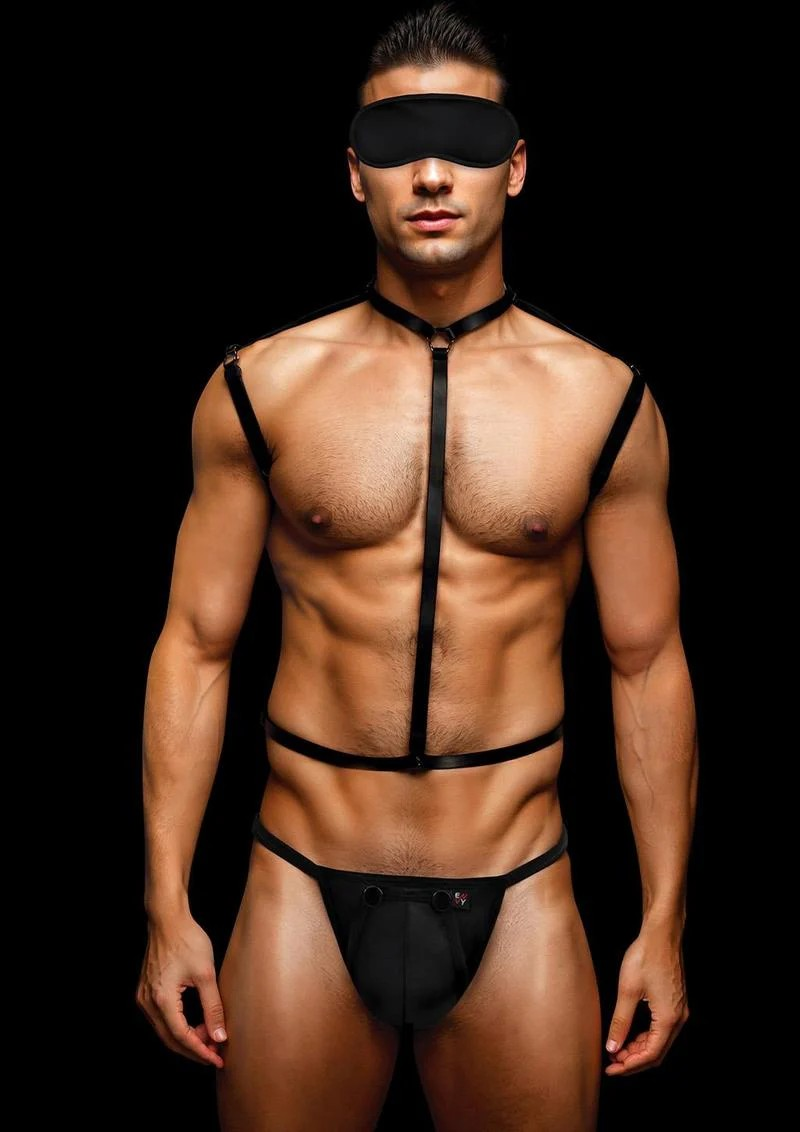 Envy 3 Piece Wet Look Chest Harness Costume Set Large / X-Large