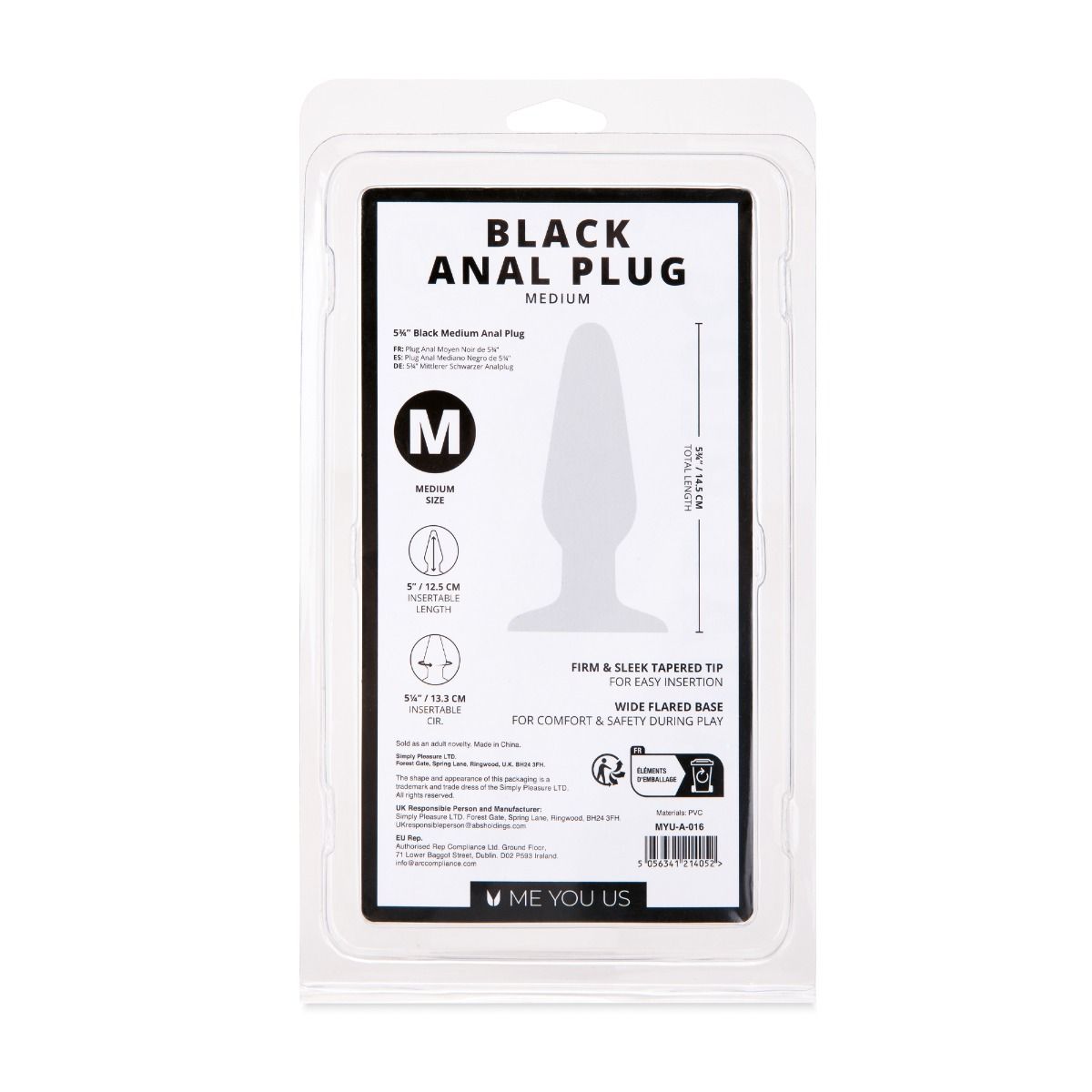 Me You Us Black Medium Anal Butt Plug