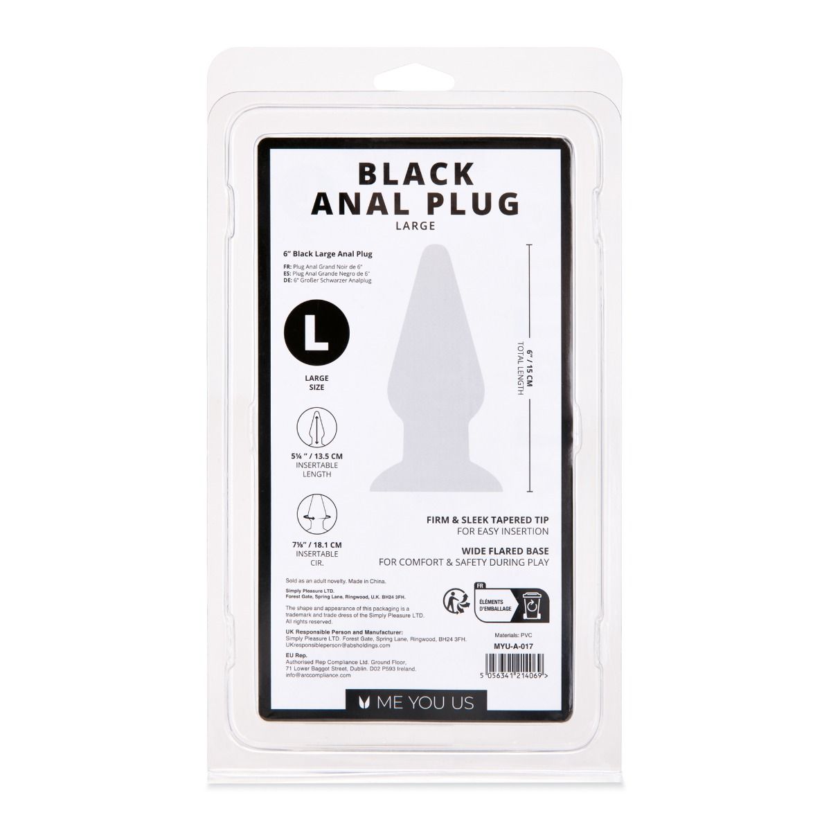 Me You Us Black Large Anal Butt Plug