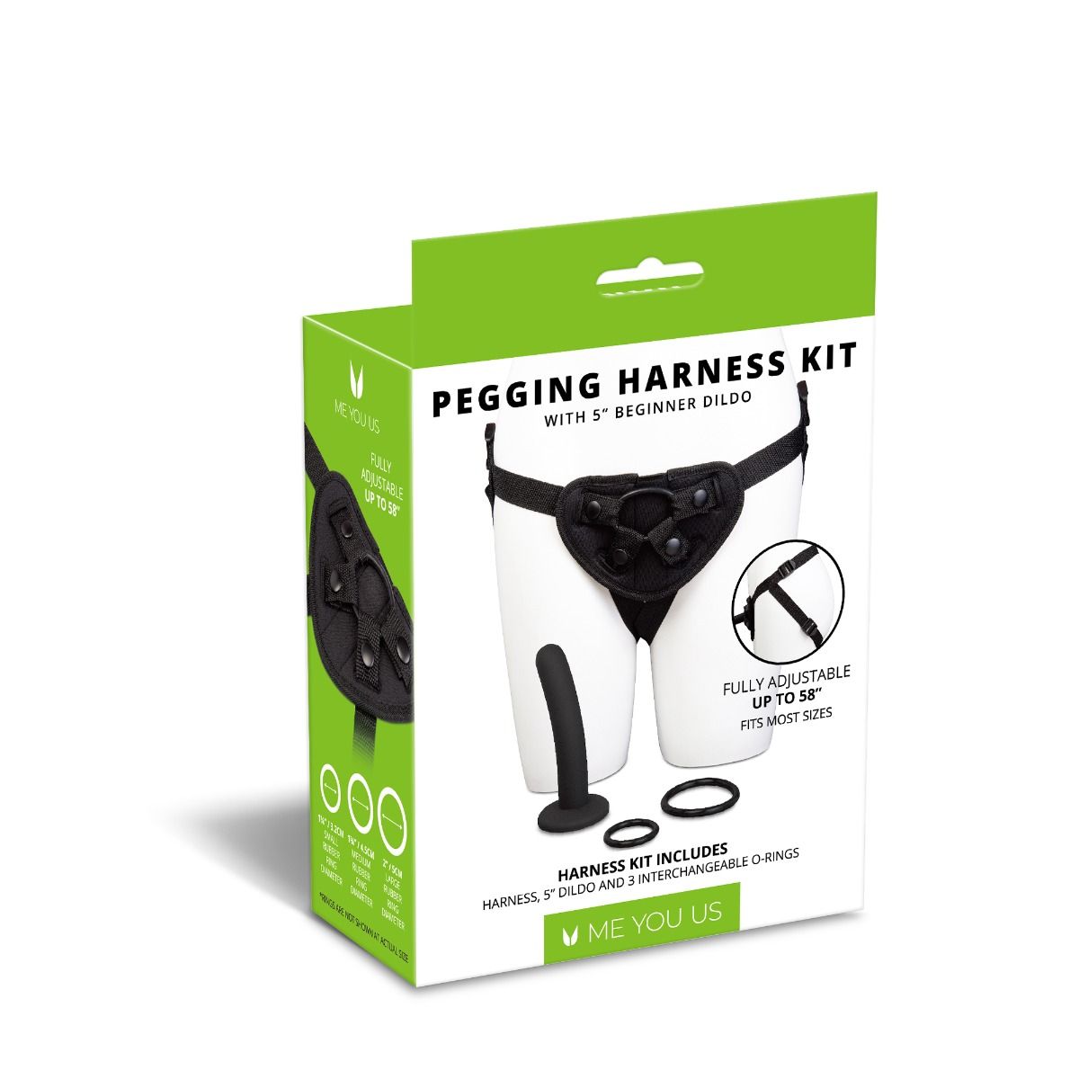 Me You Us Adjustable Pegging Harness Kit including 5" Dildo