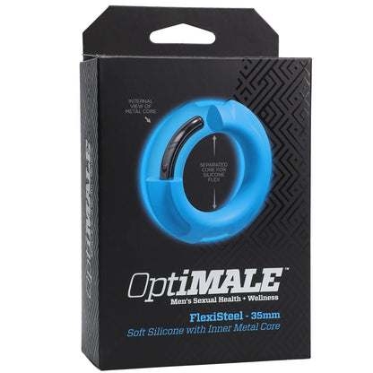 OptiMALE FlexiSteel Silicone Metal Core Cock Ring Blue 35mm