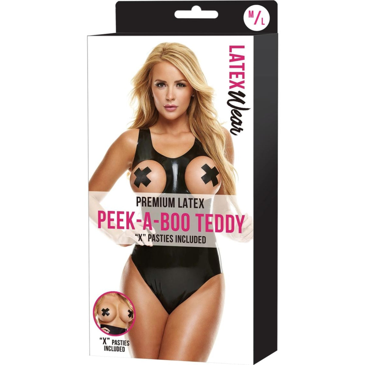 Premium Latex Peek-A-Boo Teddy W/X Pasties-Black-M/L