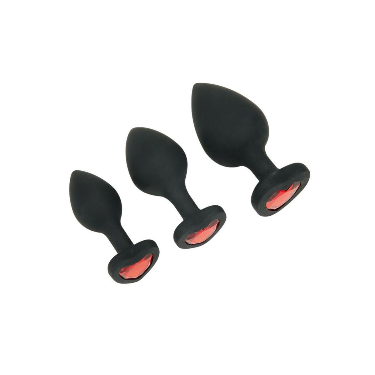 Whipsmart Heartbreaker 3 Piece Silicone Crystal Heart Anal Training Butt Plug Kit Black Red