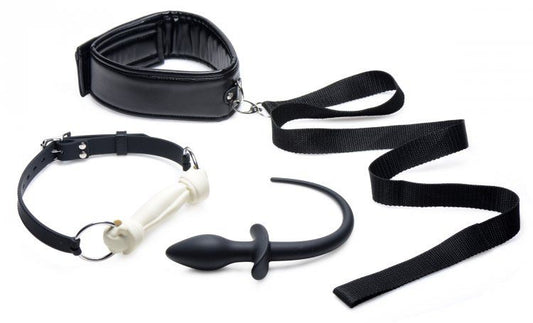 Puppy Play Set - Silicone Bone Gag  Tail Anal Plug  & Collar