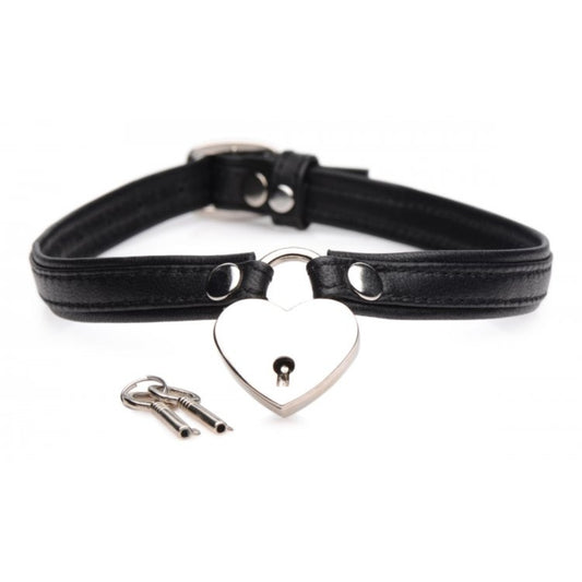 Master Series Heart Lock Choker With Keys Black