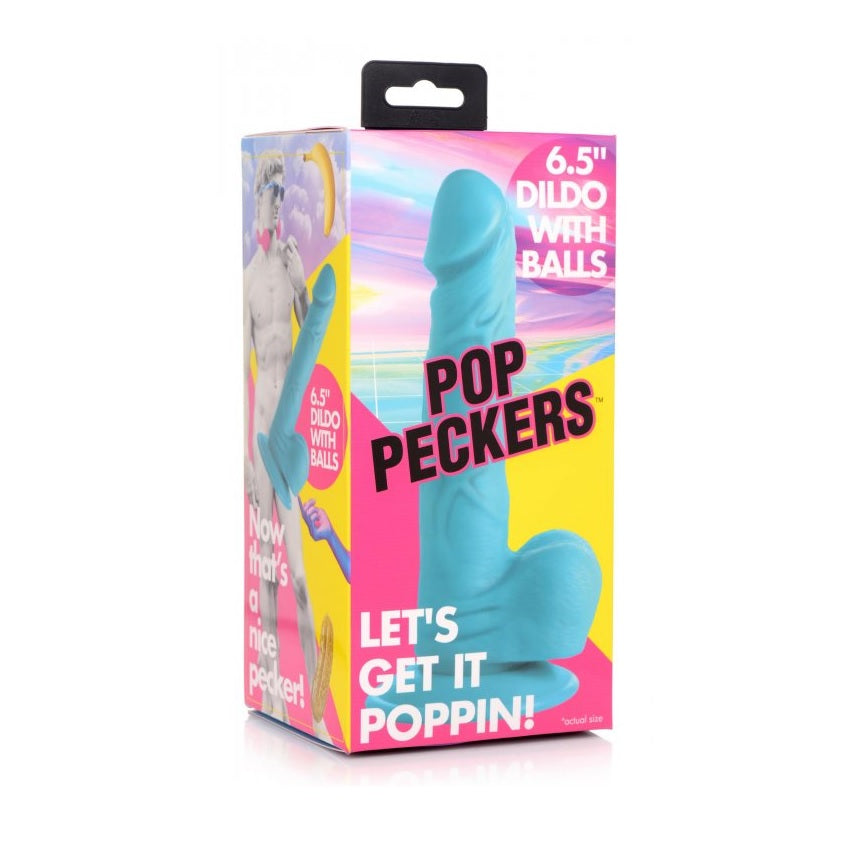 Pop Peckers Dildo With Balls Blue (6.5”)