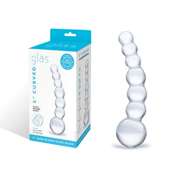 Glas Curved Glass Beaded Dildo Clear (5")