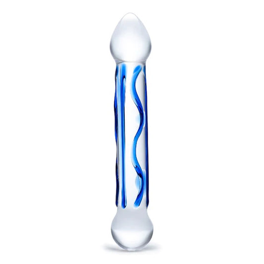 Glas Full Tip Textured Glass Dildo Blue (6.5")