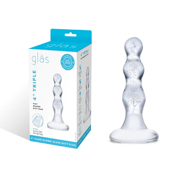 Glas Triple Play Beaded Butt Plug Clear (4")