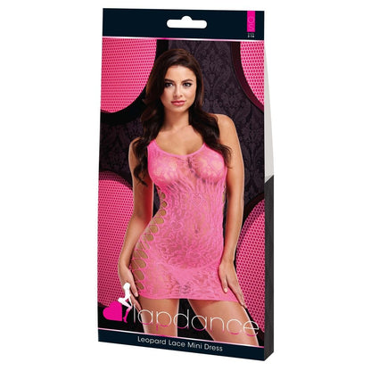 Lapdance Leopard Lace Mini Dress Hot Pink