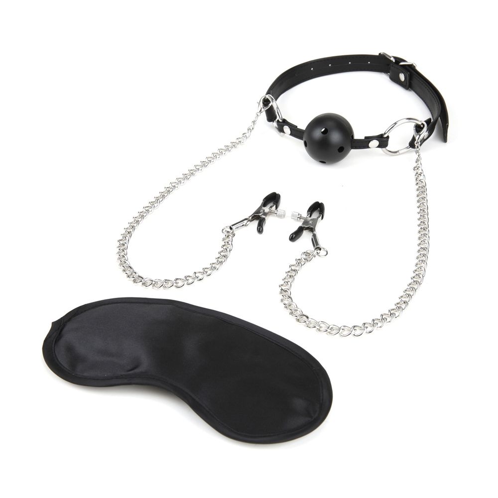 Lux Fetish Breathable Ball Gag with nipple Chain Black – OMG Adult World